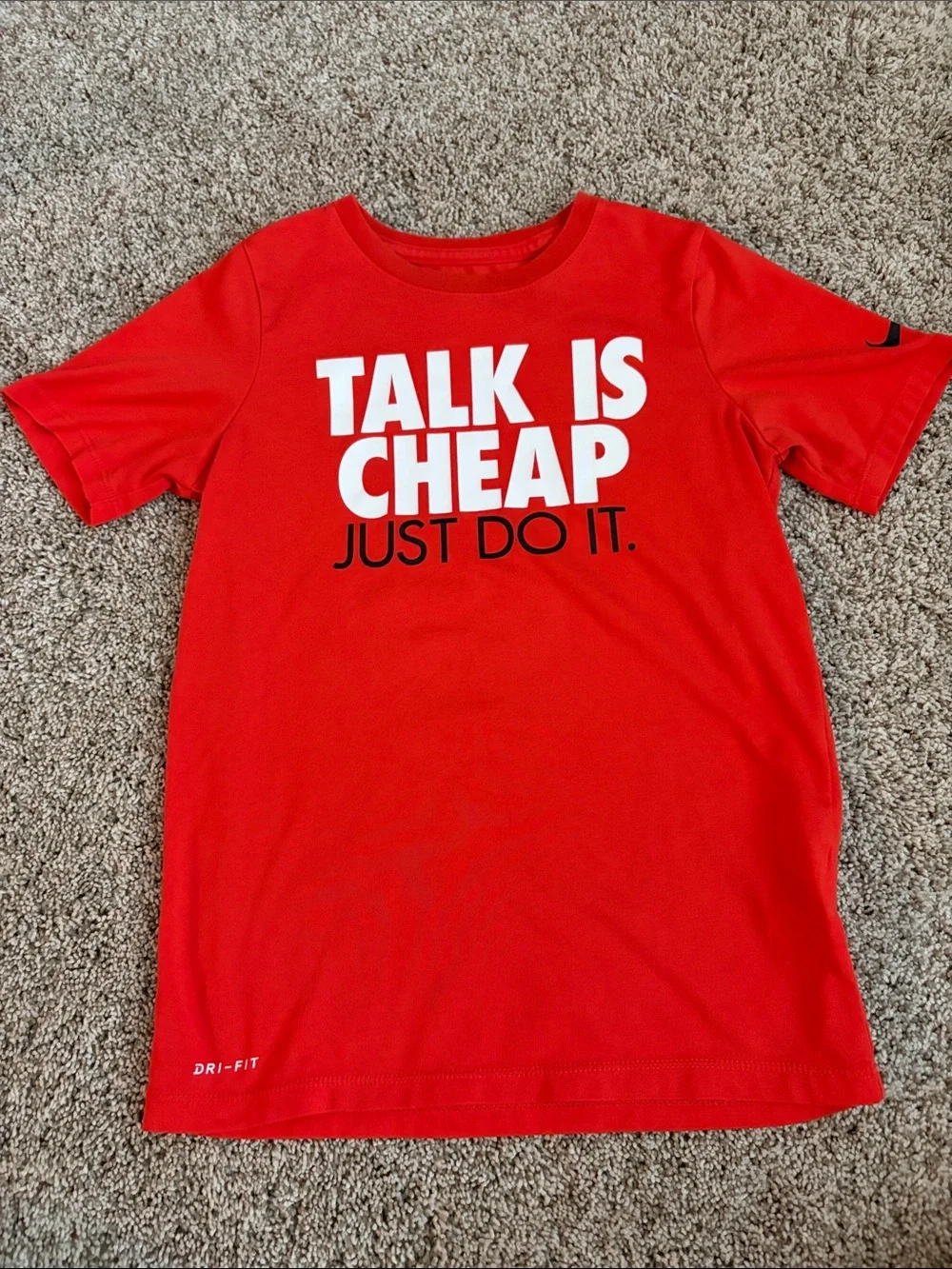 Nike Red Orange Short-Sleeve 'Talk Is Cheap' Graphic Tee